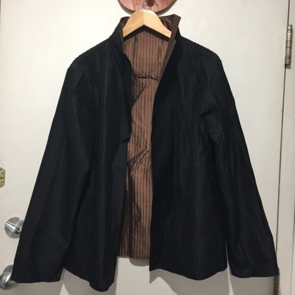 REVERSIBLE OPEN FRONT SILK BLAZER SIZE L - Picture 4 of 7